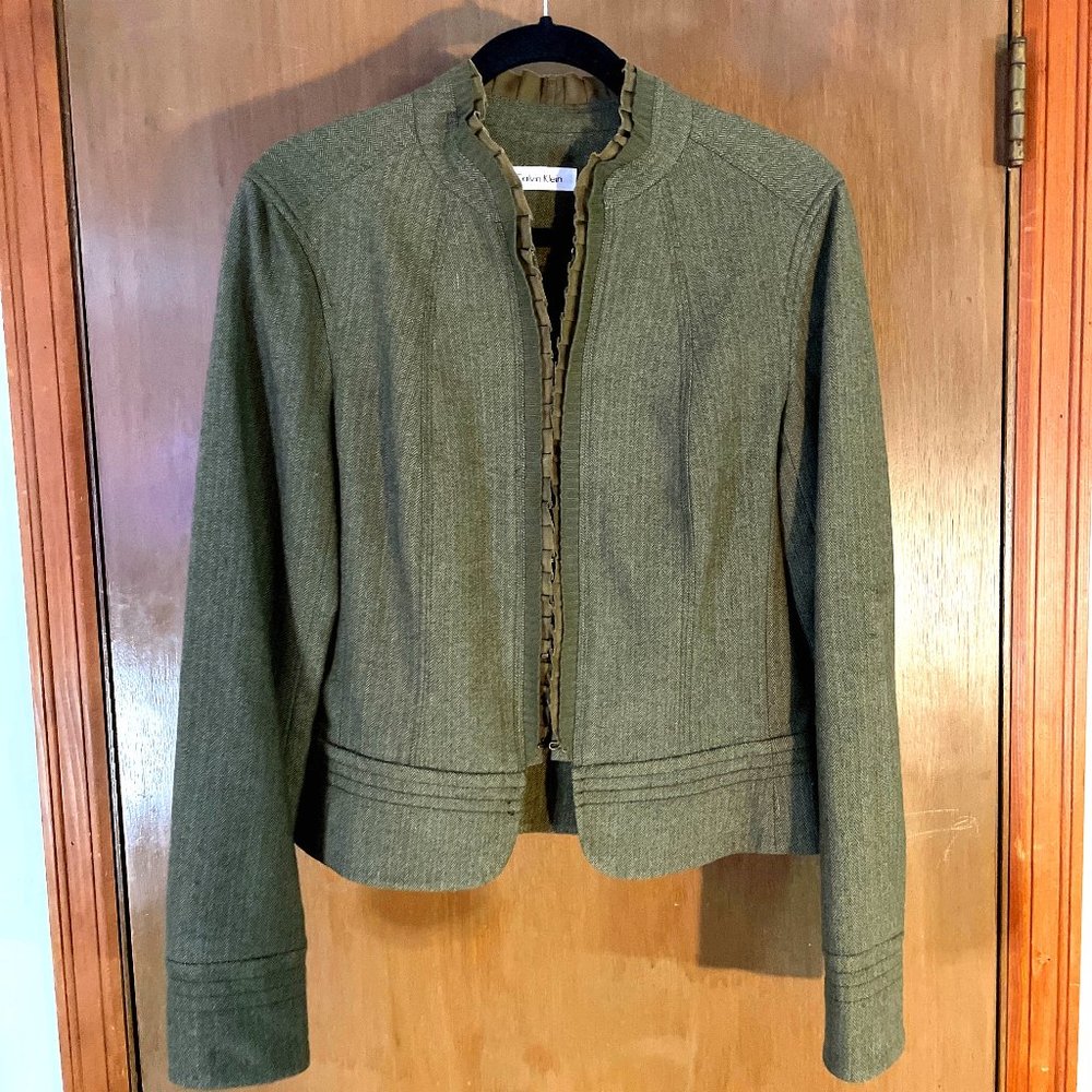 Calvin Klein Women's Olive Tweed Wool Jacket - Sz M